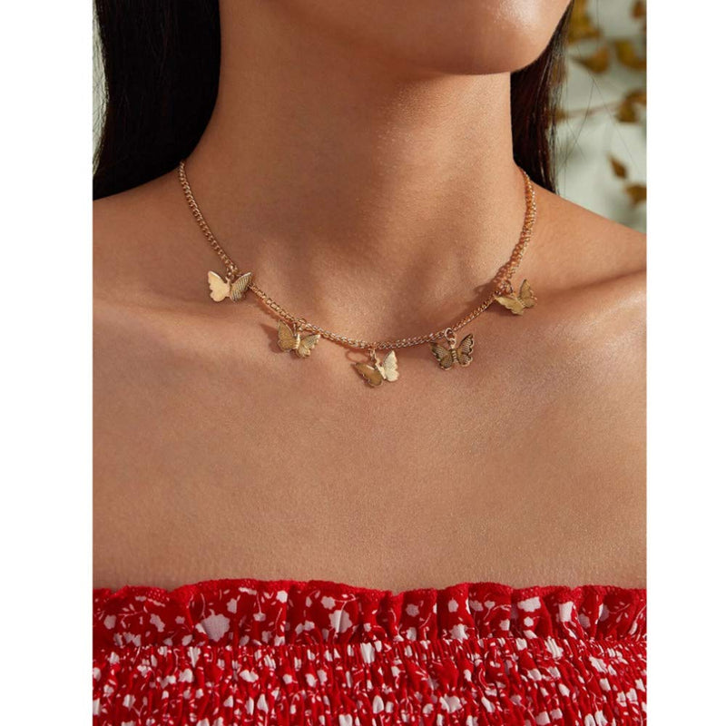 [Australia] - 4 Sets Layered Choker Necklace Gold Butterfly Star Moon Heart Pendant Necklace Cute Vsco Multilayer Chain Choker Necklace for women teen girl Butterfly Gold 