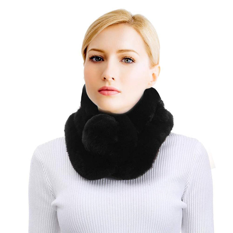 [Australia] - Faux Fur Scarf Fake Fur Scarfs Winter Neck Warm Collar Scarf with Soft Ball for Women Black 