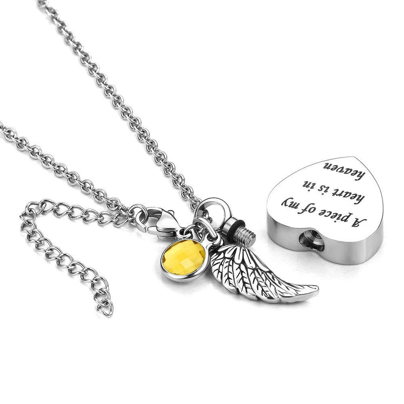 [Australia] - LovelyCharms Love Heart Angel Wings Urn Necklace for Ashes Stainless Steel Keepsake Memorial Cremation November 