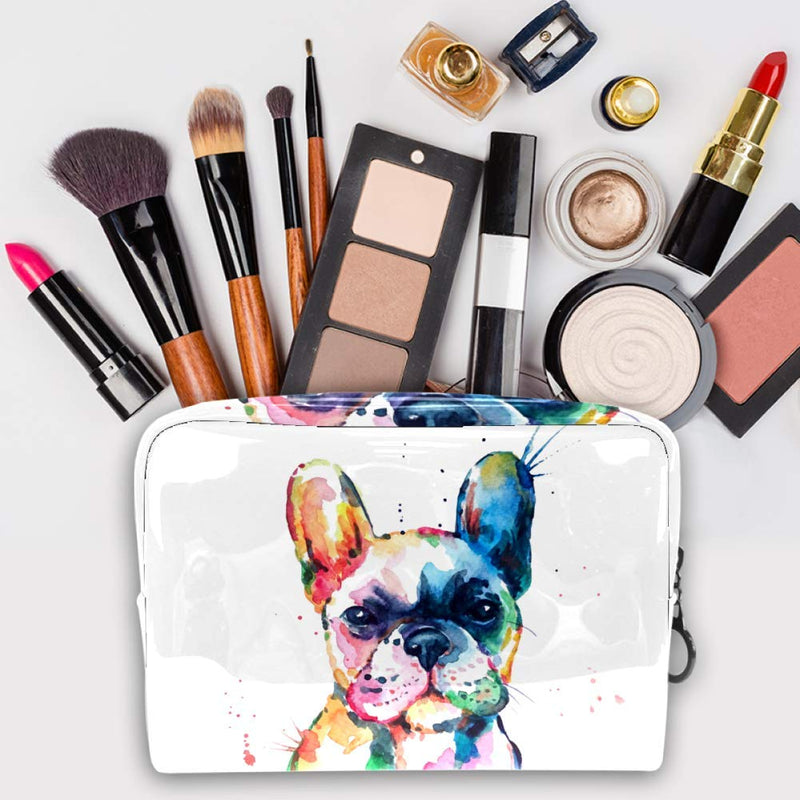 [Australia] - Frenchie French Bulldog Watercolor Funny Waterproof Cosmetic Bags PVC Zippered Toiletry Bag Portable Travel Makeup Bag Carry Pouch for Women Girls, Vacation Bathroom Organizing Multi-colored 5 