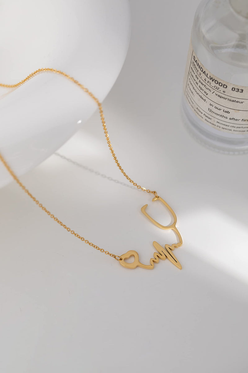 [Australia] - Nurse Stethoscope Heartbeat Necklace for Women Heart Stethoscope Pendant Doctor Nurse Medical Graduation Jewelry Gift Gold 