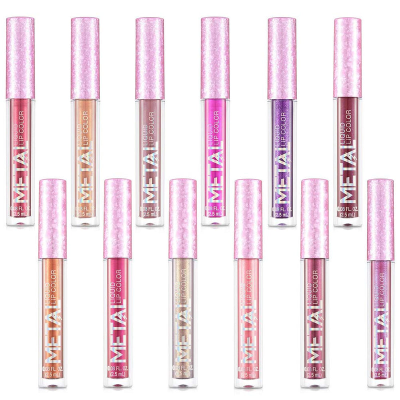 [Australia] - Glitter Shimmer Liquid Lipstick Set 12 Colors Shinning and Long Lasting Waterproof Colourful Lip Gloss Set (12 PCS ) 