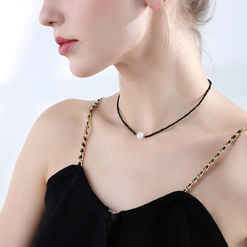 [Australia] - Daesar Choker Necklace Pearl Created/Ring/Circle Pendant Necklace Jewelry Chokers for Women Black Simple Choker 