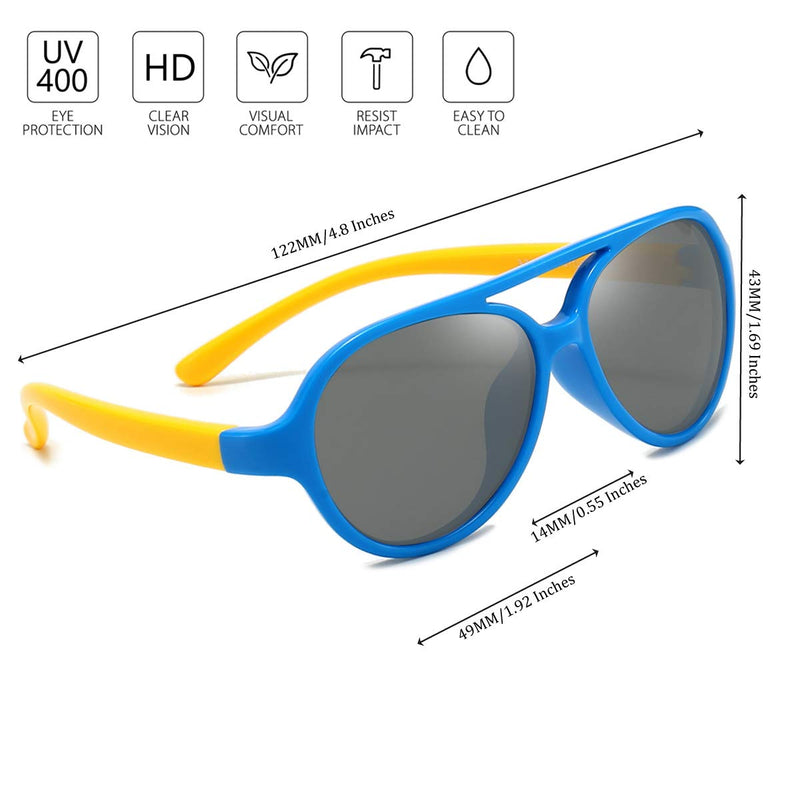 [Australia] - Toddler Baby Kids Aviator Sunglasses Girls Boys Polarized UV Protection Sport A Style:blue & Yellow 