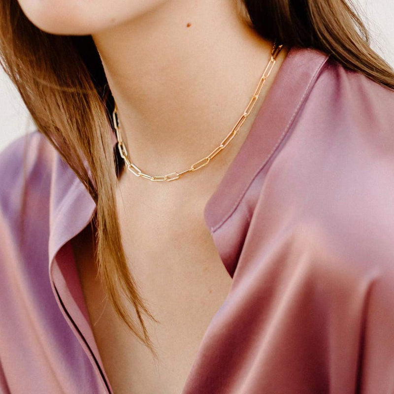 [Australia] - M MOOHAM Dainty Layered Initial Necklaces for Women, 14K Gold Plated Paperclip Chain Necklace Simple Cute Hexagon Letter Pendant Initial Choker Necklace Gold Layered Necklaces for Women A 