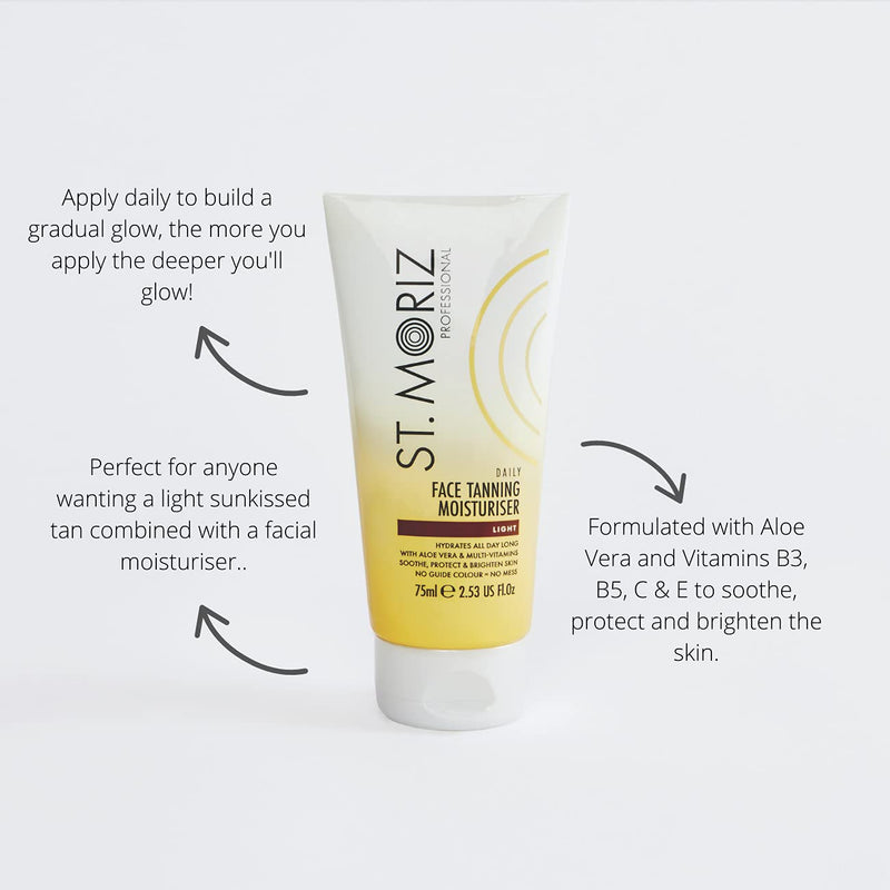[Australia] - ST. MORIZ Professional Daily Face Tanning Moisturiser with Aloe Vera & Vitamin E, Gradual Vegan Fake Tan, Light, 75 ml 