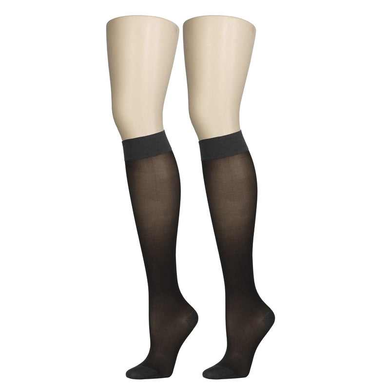 [Australia] - Truform Sheer Compression Stockings, 15-20 mmHg, Women's Knee High Length, 20 Denier, Charcoal, Large 