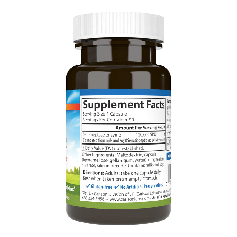 [Australia] - Carlson - Serrapeptase, 120000 SPUs - Delayed Release, Immune Support, Joint Function & Optimal Wellness, 90 Vegetarian Capsules 