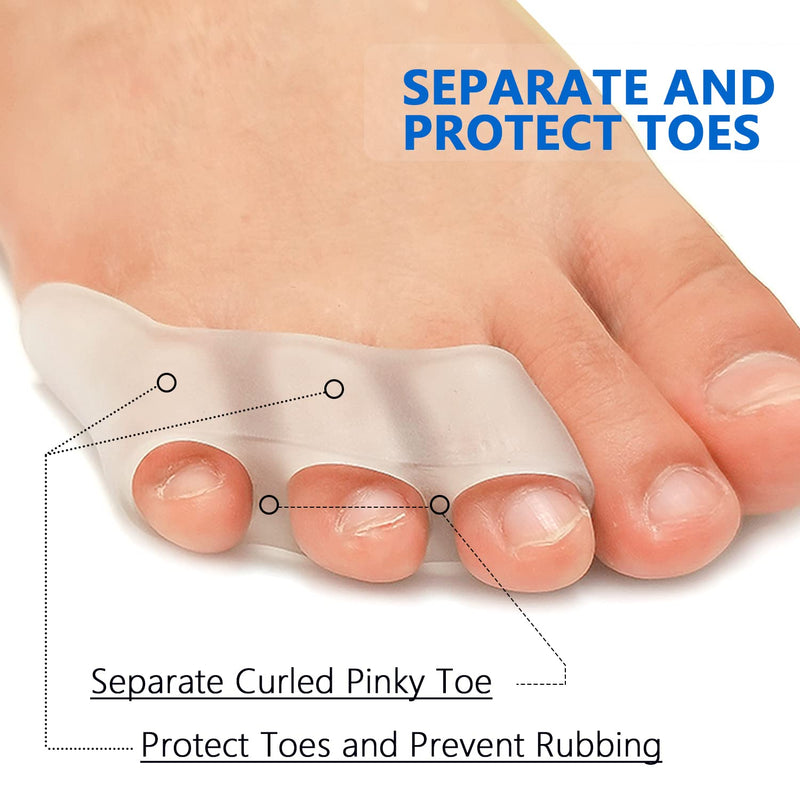 [Australia] - JKcare Pinky Toe Separators & Protectors, Silicone Little Toe Spacer for Overlapping Toe, Curled Toe, Pinky Hammer Toe, Tailor’s Bunion Pain Relief - 6 Pack (Transparent) 