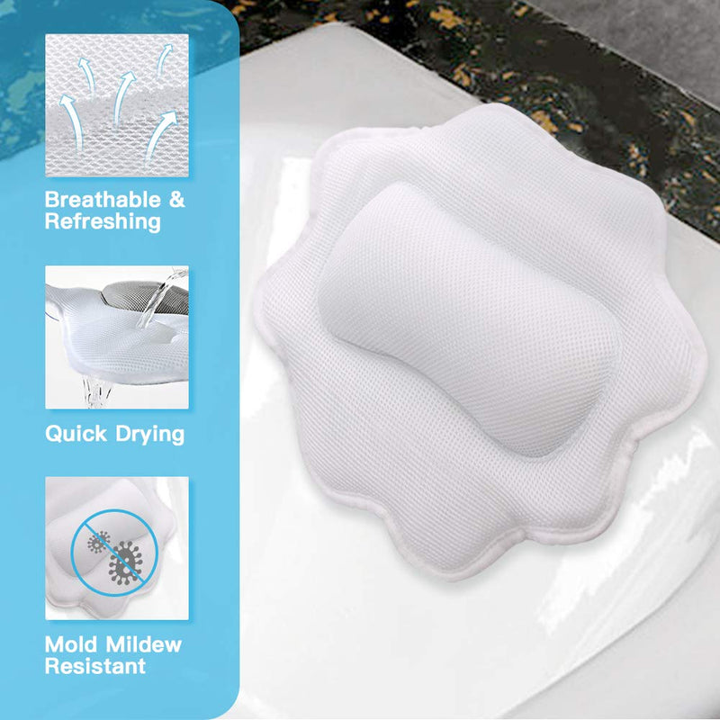 [Australia] - Beautybaby Anti-Mold Bathtub Spa Pillow, Non-Slip 4 Strong Suction Cups, bath pillows for tub, Head, Neck, Shoulder Support, Breathable Relax Comfort 
