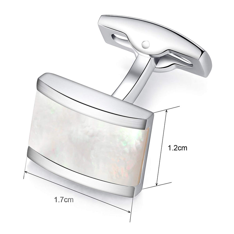 [Australia] - HONEY BEAR Rectangle Cufflinks for Mens Steel Business Wedding Gift White Shell 