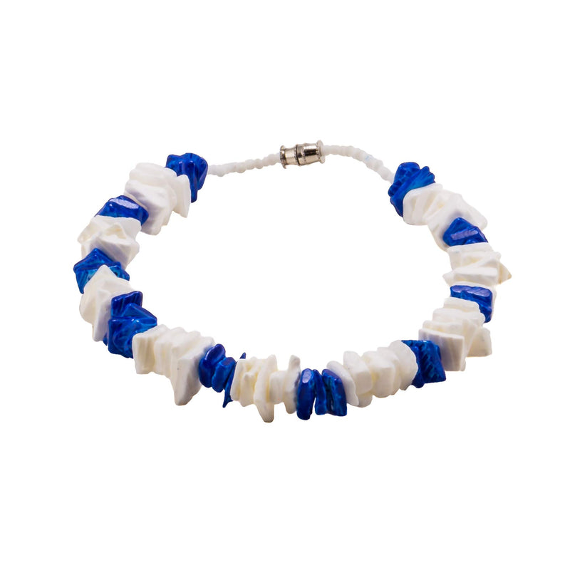 [Australia] - BlueRica 2 Piece Set ~ White & Dark Blue Puka Chip Shells Necklace & Anklet 