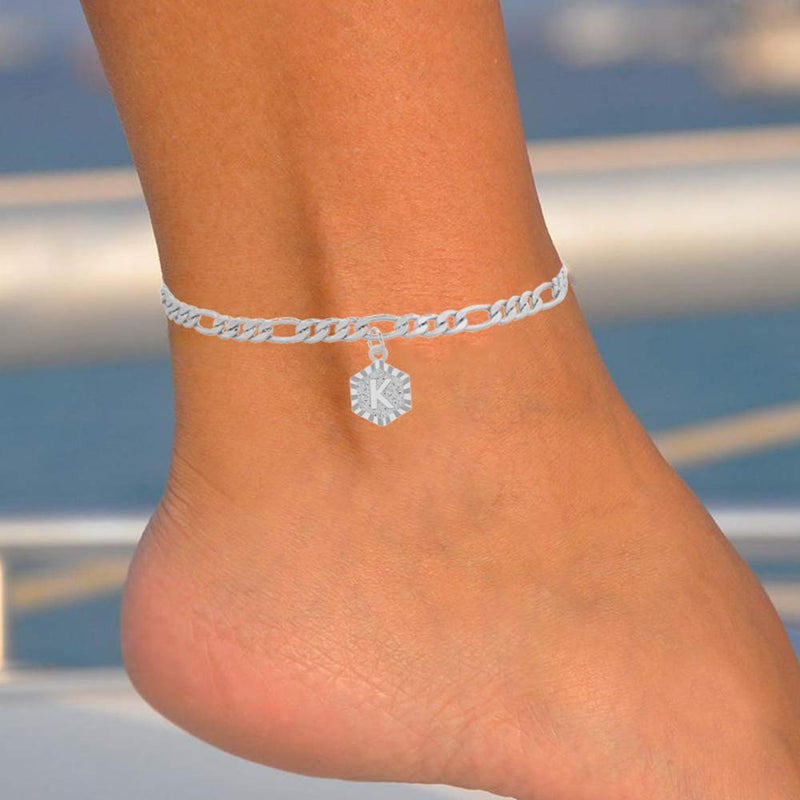 [Australia] - TOOPNK Silver Initial Anklet Bracelet for Women A to Z Letter Anklets 26 Alphabet Anklet 4mm Figaro Chain Adjustable Cute Ankle Bracelet for Girl Beach Foot Jewelry C 