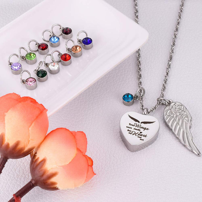 [Australia] - abooxiu Heart Urn Necklaces for Ashes with 12 Pcs Birthstones Cremation Necklace for Human for Pet Ashes Stainless Steel Cremation Pendant with 22" Chain- Your Wings were Ready, But My Heart was Not Your Wings Was Ready 