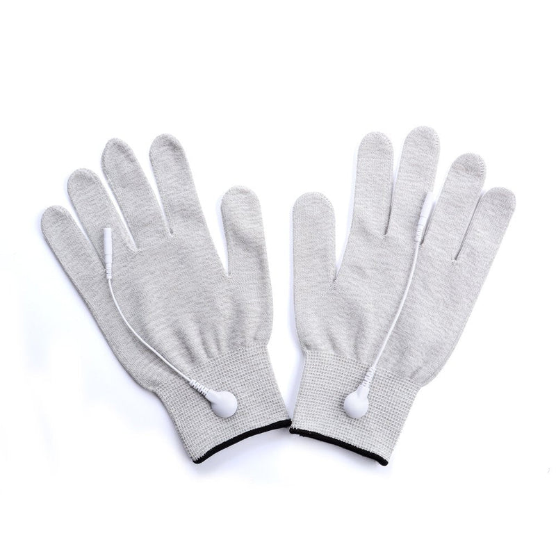 [Australia] - Pair of Silver Conductive Massage Gloves With Adapter Lead wires For Tens/Ems Machine 