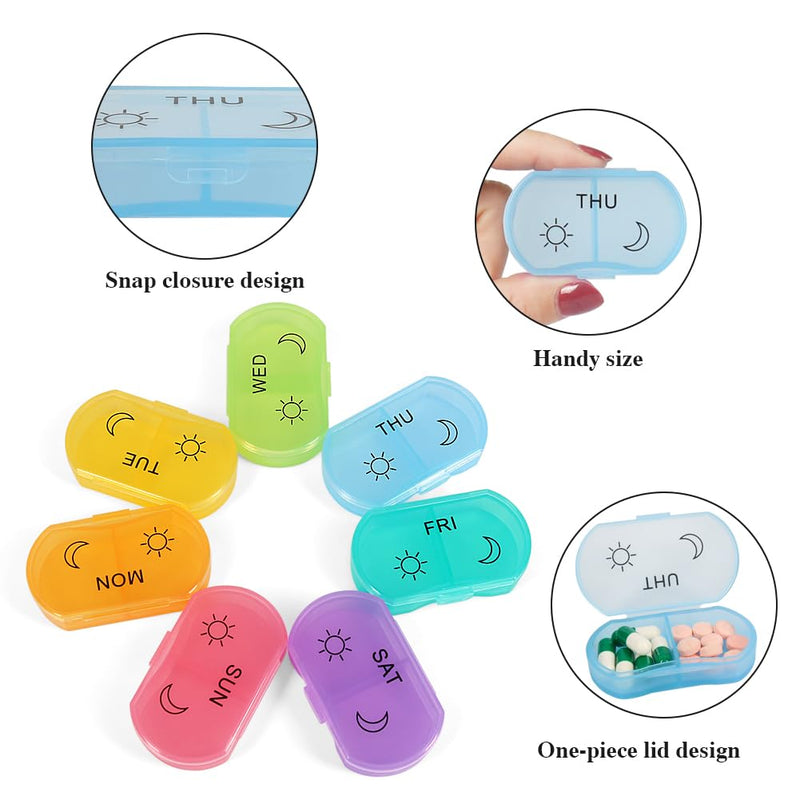 [Australia] - Little Daily Pill Box Case AM PM for 7 Day, Small Pocket Purse Pills Holder, Cute Drug Organiser Container 2 Times a Day Rainbow01 