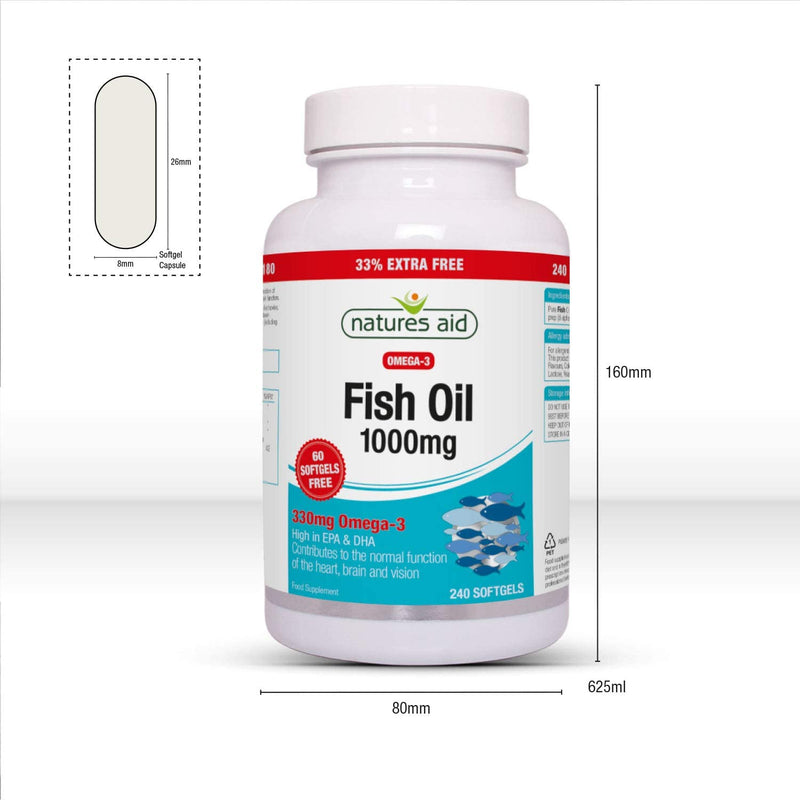 [Australia] - Natures Aid Fish Oil 1000mg | Omega 3 (180mg Epa & 120mg Dha) | Made In The Uk, 240 Softgels For The Price of 180, 240 Capsules 