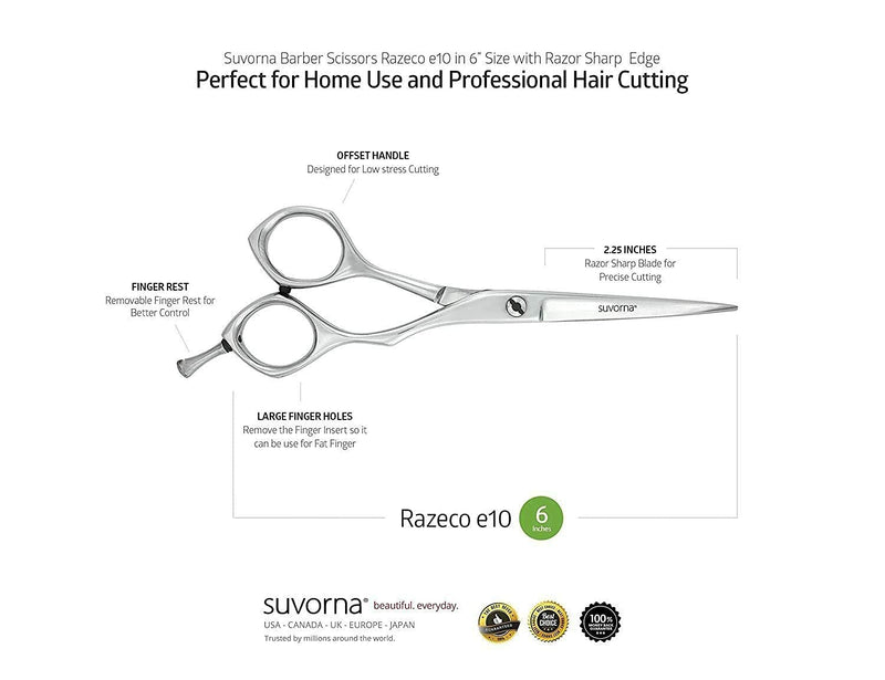 [Australia] - Suvorna Professional Hairdressing Scissors 6 inch Razeco E10 Hair Scissors For Women, Precision Barbers Scissors For Hair Cutting, Sharp Scissor Blades, RightHand Hairdressers Scissors for Men & Kids. 1 Count (Pack of 1) 