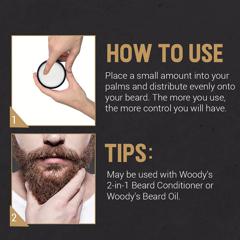 [Australia] - Woody's 2-in-1 Beard Balm for Men, Beard Conditioner and Style Wax, with Blend of Coconut Oil, Panthenol, and Natural Beeswax 2-Ounce, 1-pack 