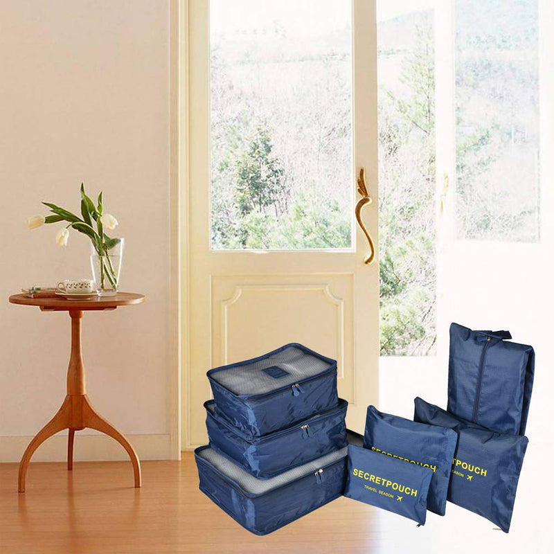 [Australia] - 7PCS Travel Packing Cubes for Suitcases, TOYESS Waterproof Nylon Luggage Organiser Storage Bags Value Set for Backpack, Navy Blue 7pcs-navy Blue 