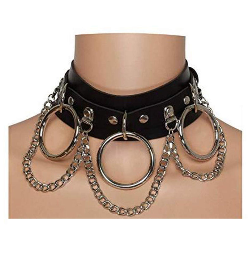 [Australia] - Women Girls PU Leather Punk Rock O-Ring Spike Rivets Collar Choker Necklace Jewelry Style-A 