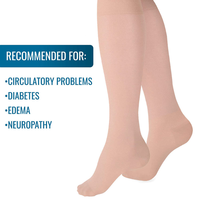 [Australia] - Heelbo Compression Socks to Relieve Discomfort from Varicose Veins, Improve Circulation, and Reduce Minor Swelling, 15-20mmHG Large Beige 