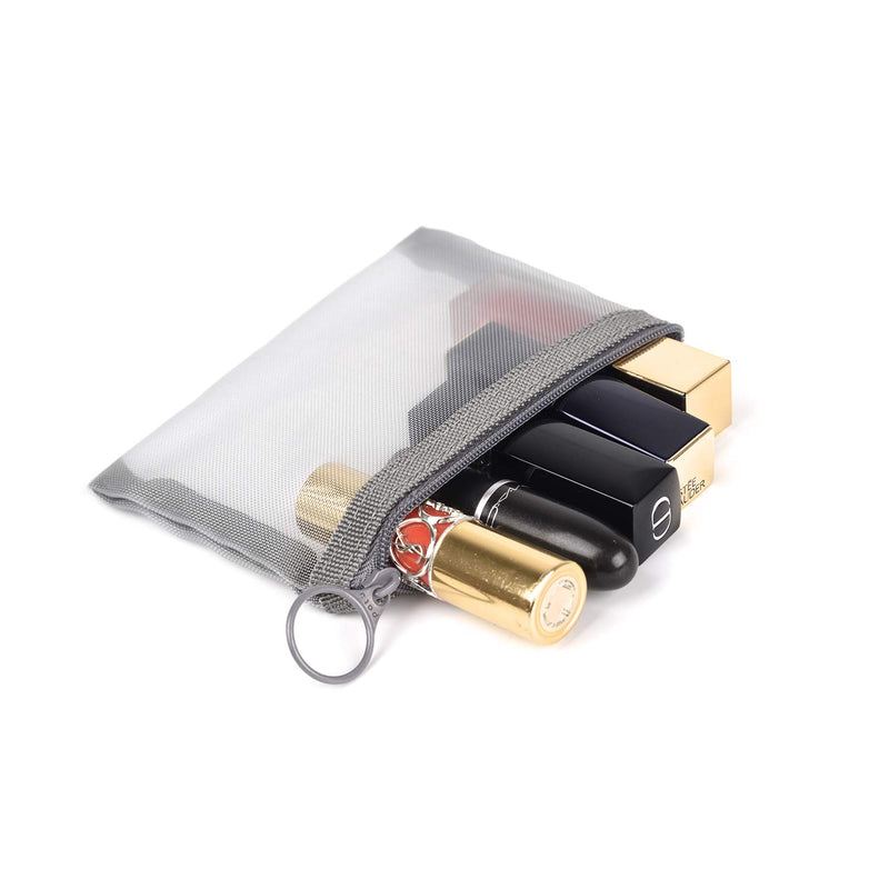 [Australia] - Patu Mini Zipper Mesh Bags, 4" x 5", Size S / A7, 5 Pieces, Beauty Makeup Lipstick Cosmetic Accessories Organizer, Small Travel Kit Storage Pouch, Gray 