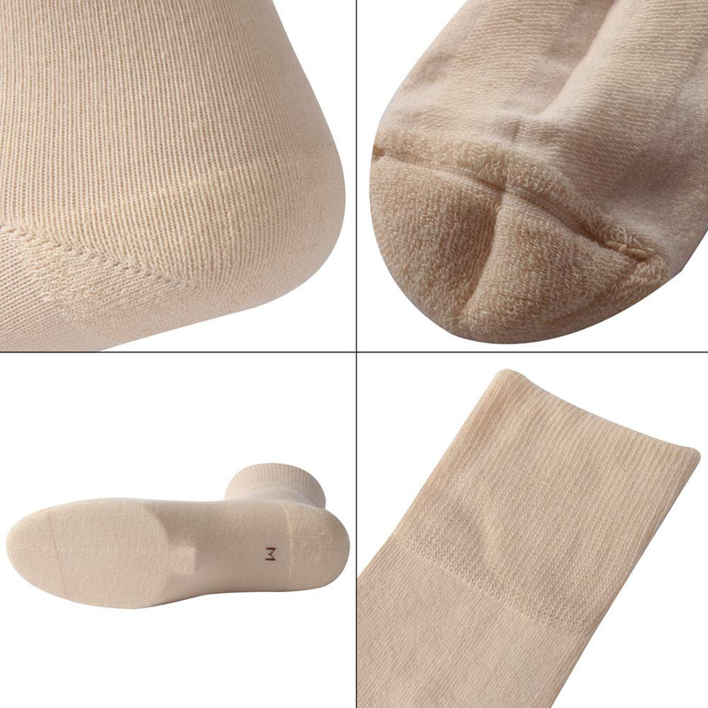 [Australia] - Facool Diabetic Socks for Men Women, Dress Cushioned Crew Cotton Socks with Non-Binding,Loose Top,Seamless Toe 6 Pairs 6 X Beige X-Large 