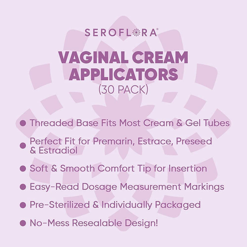 [Australia] - Seroflora Disposable Vaginal Cream Applicators - Fits Premarin, Estrace, Preseed and Most OTC Gels, Lubricants, and Creams - Threaded End, Comfort Tip, and Dosage Markings (30 pack) 