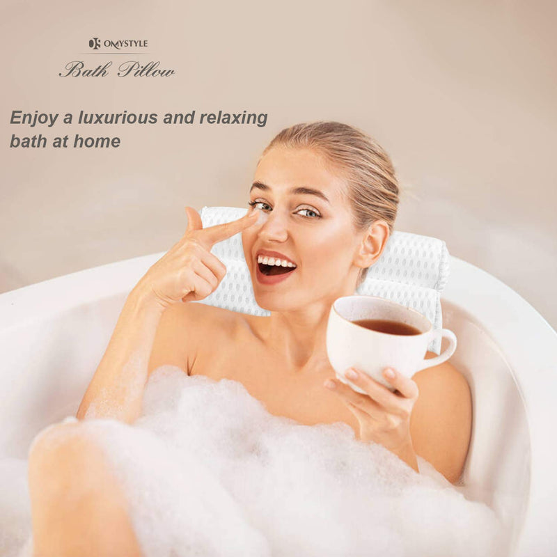 [Australia] - Bath Pillow Bathtub Pillow - Bath Pillows for Tub with Neck, Head, Shoulder and Back Support - 4D Air Mesh Spa Pillow for Bath - Extra Thick, Soft and Quick Dry 14 x 13.5 Inch 