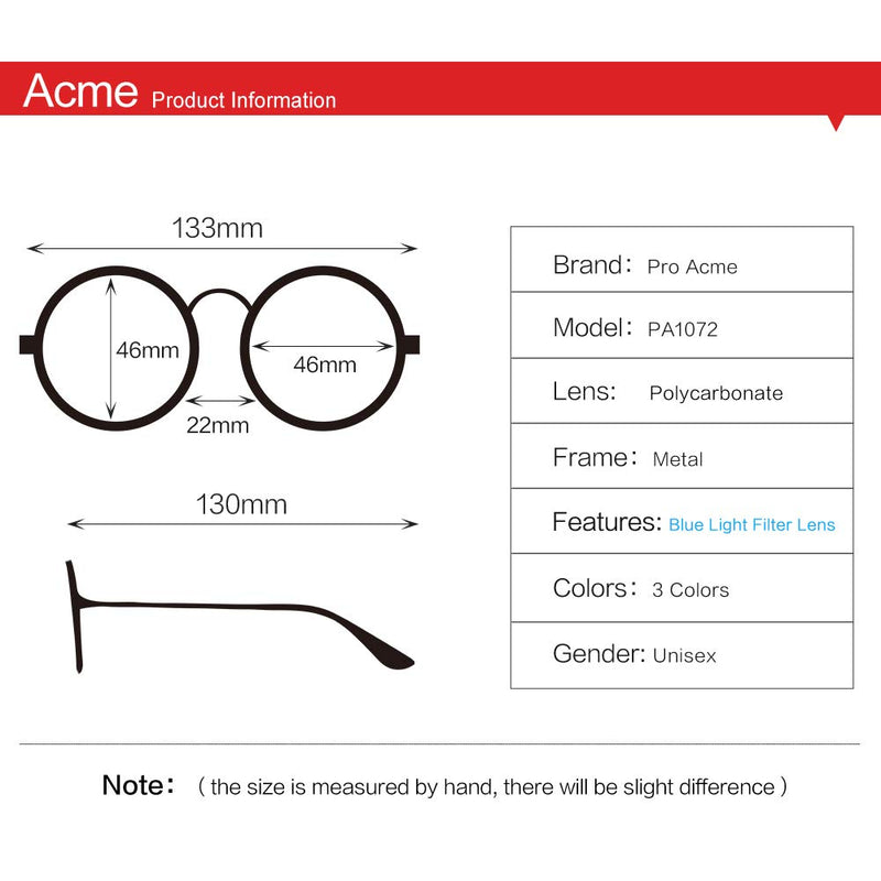 [Australia] - Pro Acme Non Prescription Clear Lens Glasses Retro Small Round Metal Frame 01 Blue Light Blocking Glasses - Gold 46 Millimeters 