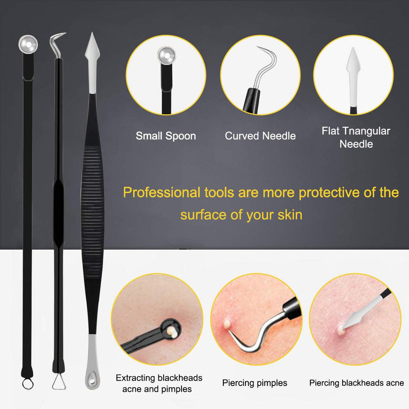 [Australia] - Pimple Popper Tool Kit - Boxoyx 10 Pcs Blackhead Remover Comedone Extractor Kit with Metal Case for Quick and Easy Removal of Pimples, Blackheads, Zit Removing, Forehead,Facial and Nose（Black) BLACK 