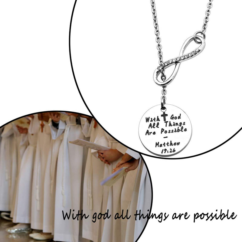 [Australia] - WUSUANED with God All Things are Possible Infinity Cross Necklace Bracelet Religious Jewelry Inspirational Gift Infinity disc necklace 