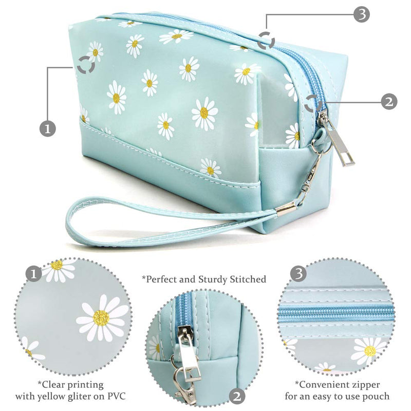 [Australia] - by you Portable Makeup case Cosmetic Bag Pouch Travel Organizer Toiletry Bags for Women (Daisy - Blue) Daisy - Blue 