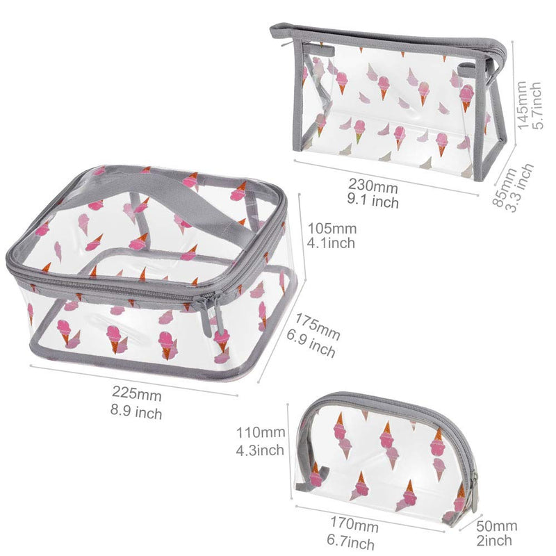 [Australia] - Sariok Clear Toiletry Bag PVC Travel Holiday Cosmetic Bag Flamingo Ice Cream Transparent Makeup Bags With Handle See Through Plastic Clear Case, Different Size 3 Pieces 9.Ice Cream 