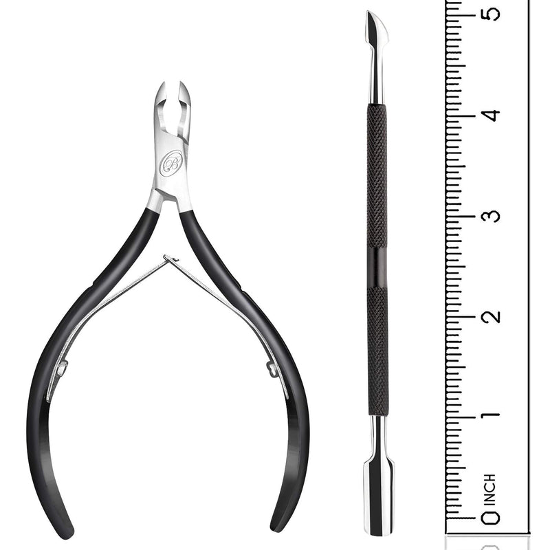 [Australia] - Cuticle Nipper with Cuticle Pusher- Professional Grade Stainless Steel Cuticle Remover and Cutter - Durable Manicure and Pedicure Tool - Beauty Tool Perfect for Fingernails and Toenails (Black) Black 