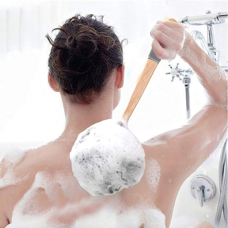 [Australia] - AmazerBath Shower Sponge Loofah Back Scrubber, PE Soft Mesh Loofah Body Scrubber with Long Wooden Handle, Bath Sponge for Men Women (Black) Black 
