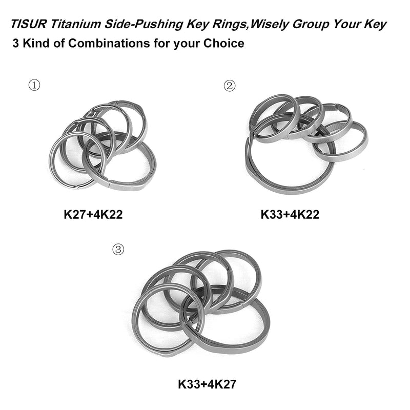 [Australia] - TISUR Titanium Side-Pushing Key Rings, Wisely Group Your Key, 3 Size Choices K27+4K22 