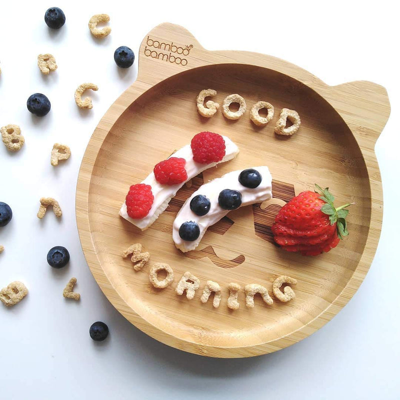 [Australia] - bamboo bamboo ® Baby Plate– Kids and Toddler Suction Cup Bamboo Plate for Babies | Non-Toxic | Cool to The Touch | Ideal for Baby-Led Weaning (Panda, Blue) 