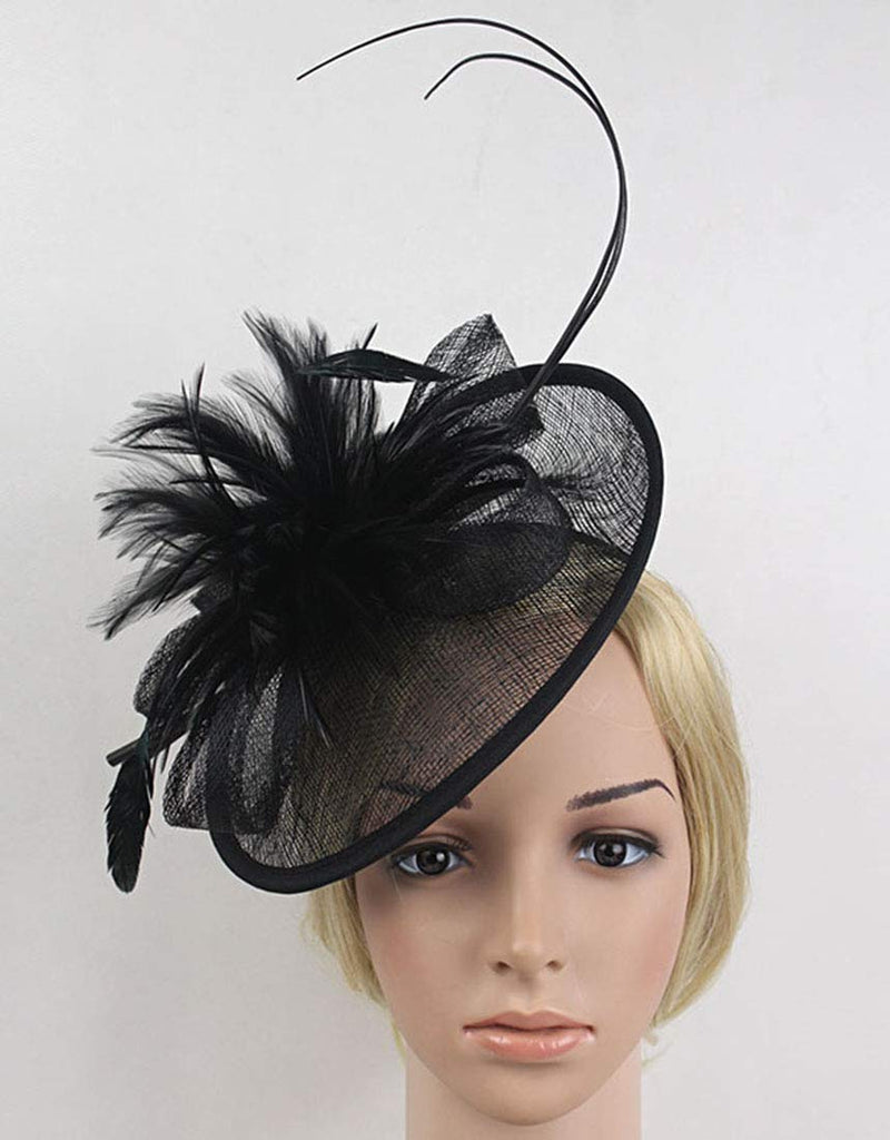 [Australia] - Z&X Sinamay Fascinator Hats for Women Church Kentucky Derby Hat Flower Feather Wedding Fascinator Headband Clips B- Black 