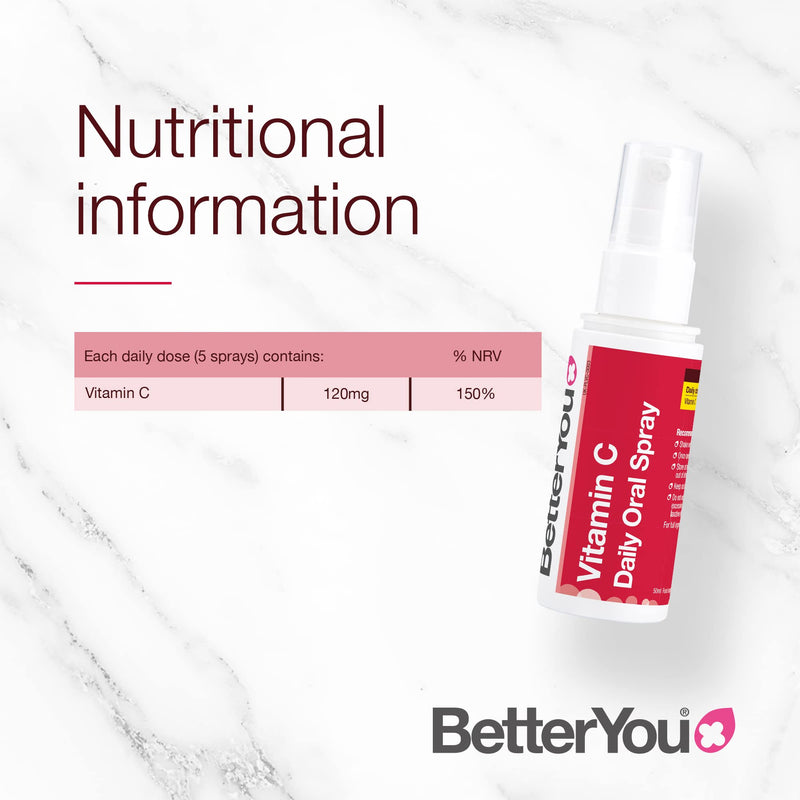 [Australia] - BetterYou Vitamin C Daily Oral Spray | Selenium, Vitamin B2 and Green Tea Extract | 100mg per daily serving | Natural Cherry and Pomegranate Flavour | 25ml 