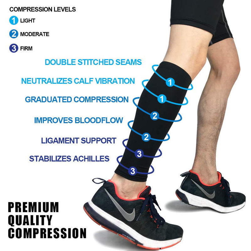 [Australia] - Beister 1 Pair Calf Compression Sleeves for Women & Men, Footless Shin Splint Leg Support Socks for Pain Relief, Recovery, Running, Travel, Cycling Nurse Black XL 