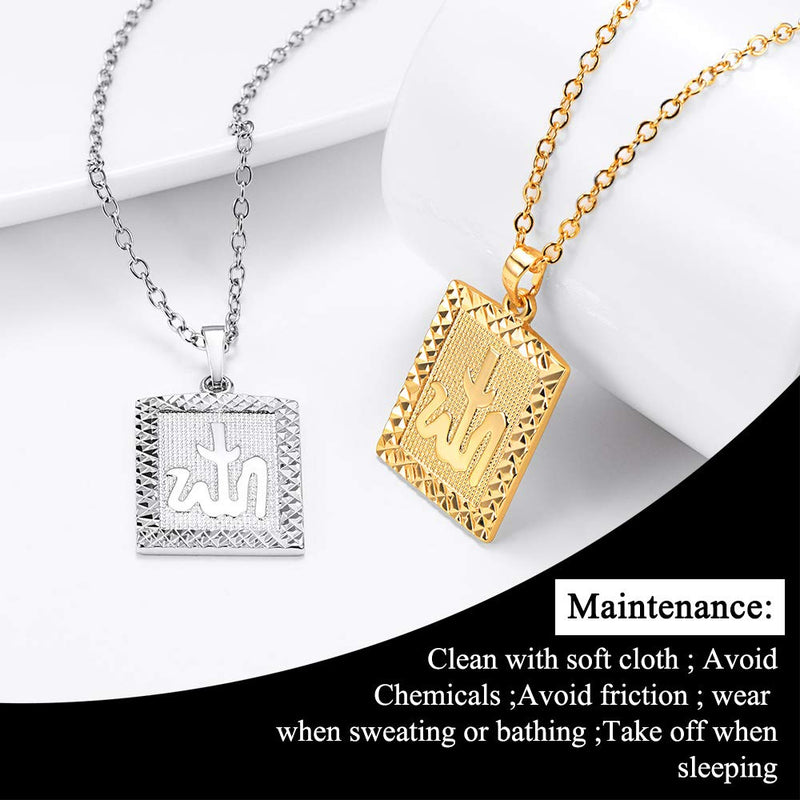 [Australia] - U7 Men Women Platinum / 18K Gold Plated Allah Pendant with 22 inch Link Chain Necklace B.Gold(Square) 