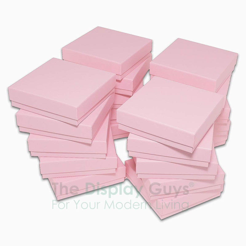 [Australia] - TheDisplayGuys 25-Pack #33 Cotton Filled Cardboard Paper Jewelry Box Gift Case - Pink (3 1/2" x 3 1/2" x 1") 3.5x3.5x1 Inch (Pack of 25) 