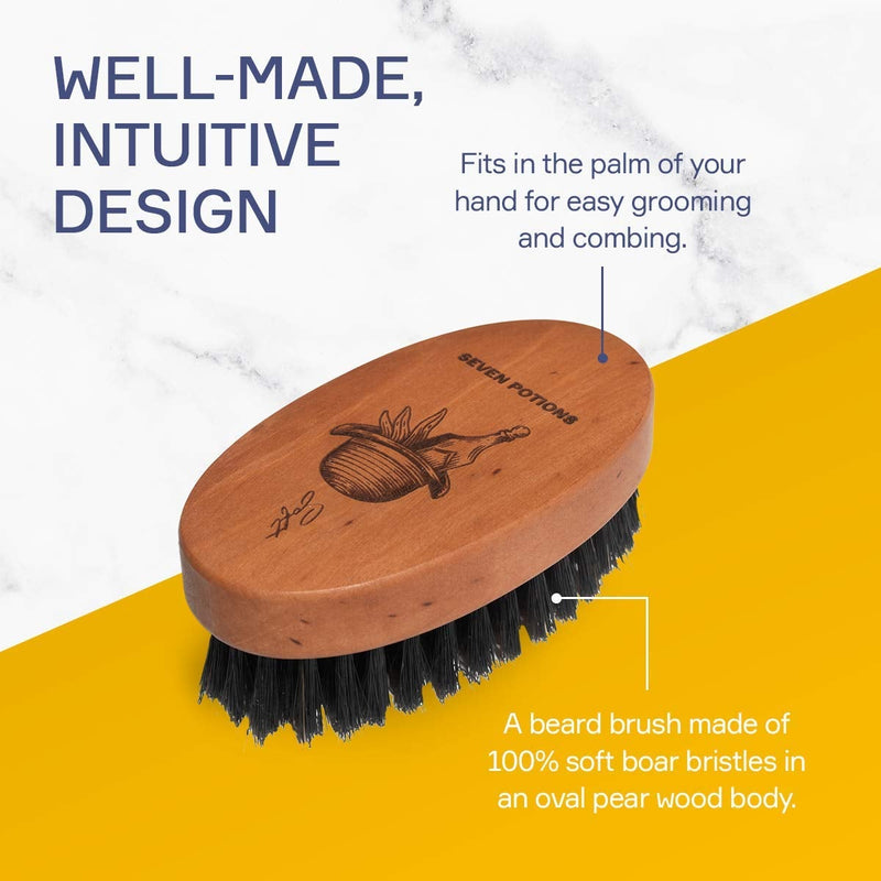 [Australia] - Seven Potions Boar Bristle Beard Brush For Men ‚Äî Made of Pear Wood with Soft Second-Cut Boar Hair ‚Äî Soft Bristles To Tame and Soften Your Facial Hair 