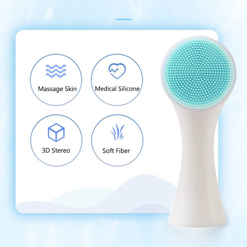 [Australia] - Facial Cleansing Brush, Double Sided Clean & Exfoliating & Massage Soft Bristles, Silicon Face Pore Cleanse, Blackhead, Dry or Wet Multi-Purpose(Blue) Blue 