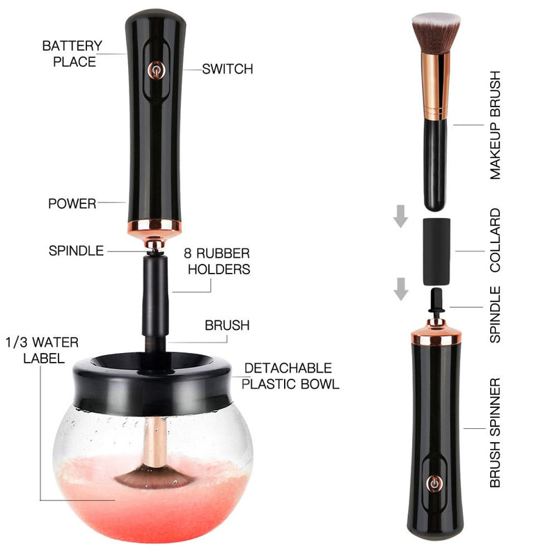 [Australia] - Premium Makeup Brush Cleaner Dryer Super-Fast Electric Brush Cleaner Machine Automatic Brush Cleaner Spinner Makeup Brush Tools (Black) 