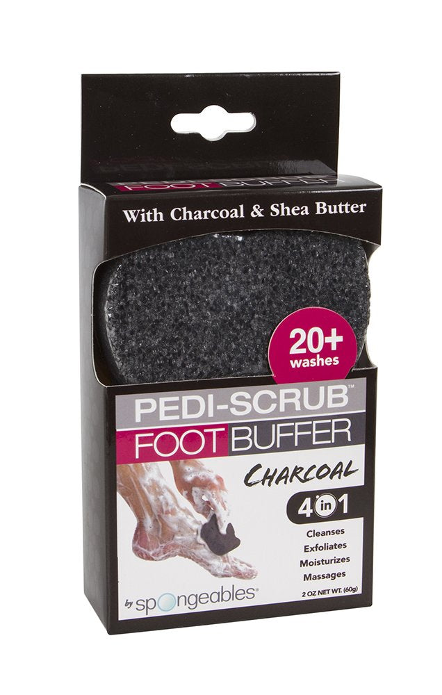 [Australia] - Spongeables Pedi-Scrub Foot Buffer, Sweet Sangria, Contains Detoxifying Charcoal, Shea Butter, and Tea Tree Oil, Foot Exfoliating Sponge with Heel Buffer and Pedicure Oil, 20+ Washes, Pack of 1 Charcoal Sweet Sangria 