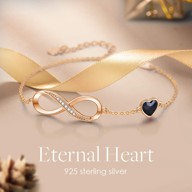 [Australia] - CDE Infinity Heart Symbol Charm Bracelet for Women 925 Sterling Silver Adjustable Mother's Day Jewelry Gift Birthday Gift for Mom Women Wife Girls Her Rose Gold-Black 