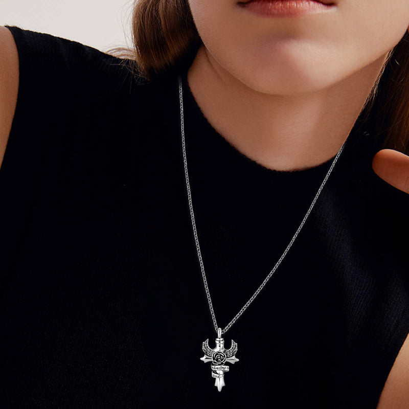 [Australia] - YSAHan in Loving Memory Cross Urn Necklace for Ashes Angel Wing Cremation Memorial Pendant Stainless Steel Waterproof Jewelry Aunt 